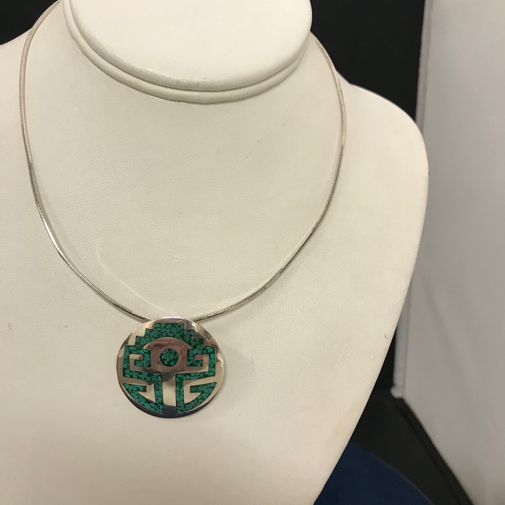 Sterling Silver Omega Necklace W/ Silver/Turq